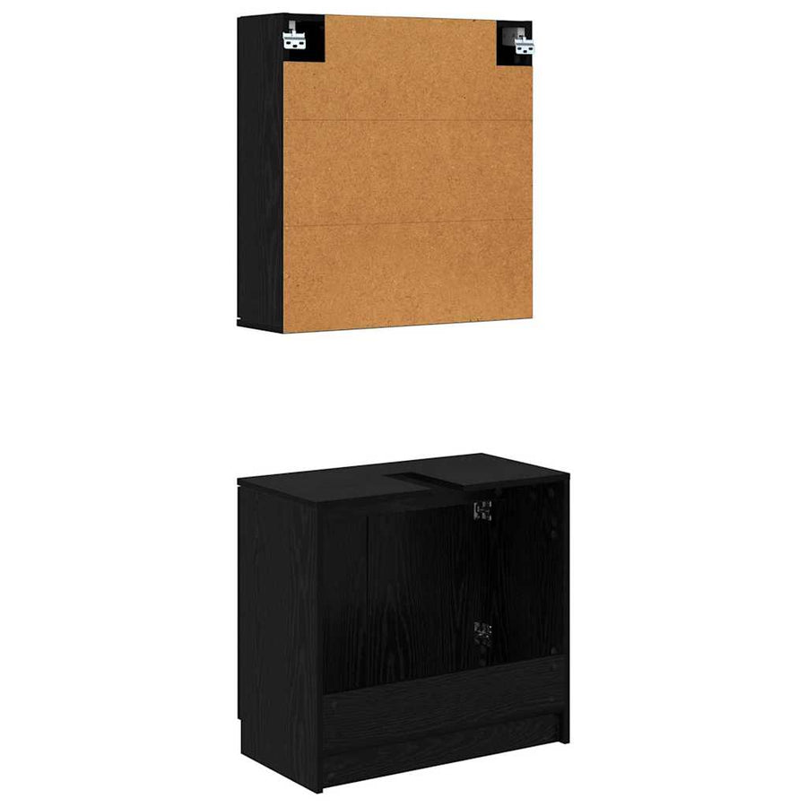 Badkamerkast set met plank 2 pcs Zwart Eiken Bewerkt hout
