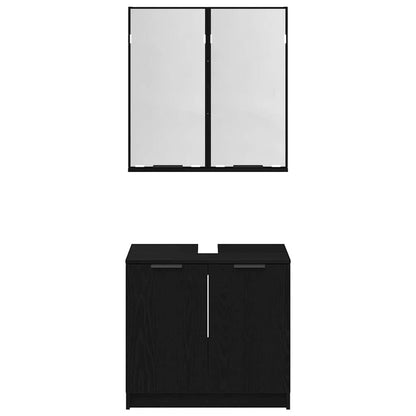 Badkamerkast set met plank 2 pcs Zwart Eiken Bewerkt hout