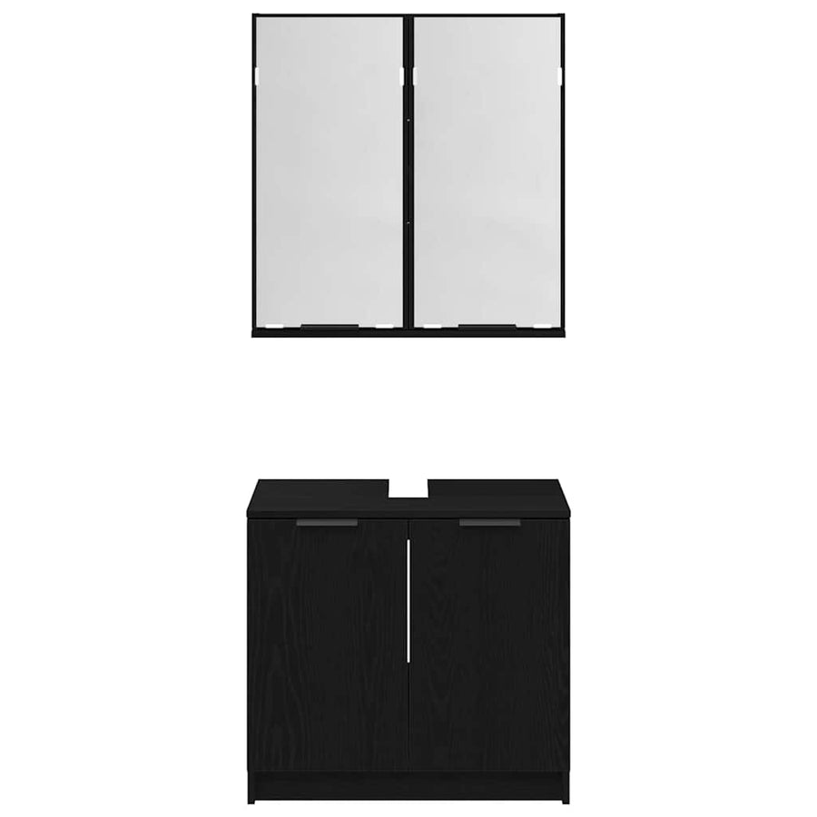 Badkamerkast set met plank 2 pcs Zwart Eiken Bewerkt hout