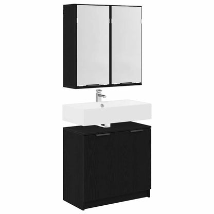 Badkamerkast set met plank 2 pcs Zwart Eiken Bewerkt hout