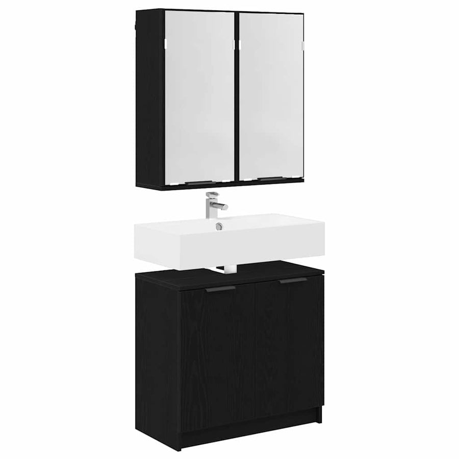 Badkamerkast set met plank 2 pcs Zwart Eiken Bewerkt hout