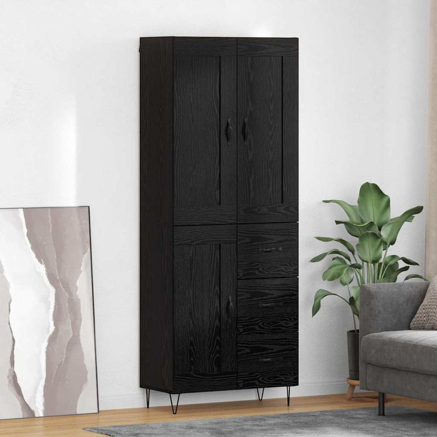 Highboard met lade Zwart Eiken 69,5 x 34 x 180 cm Bewerkt hout