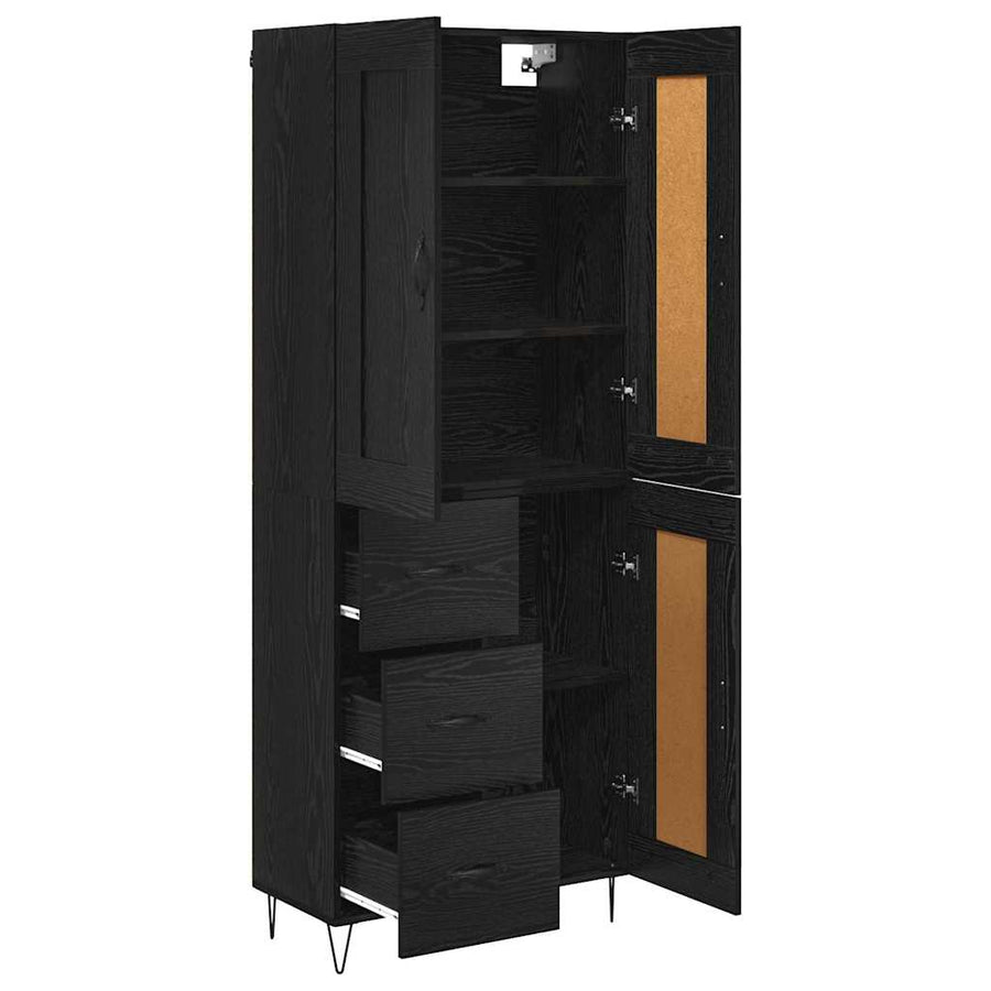 Highboard met lade Zwart Eiken 69,5 x 34 x 180 cm Bewerkt hout