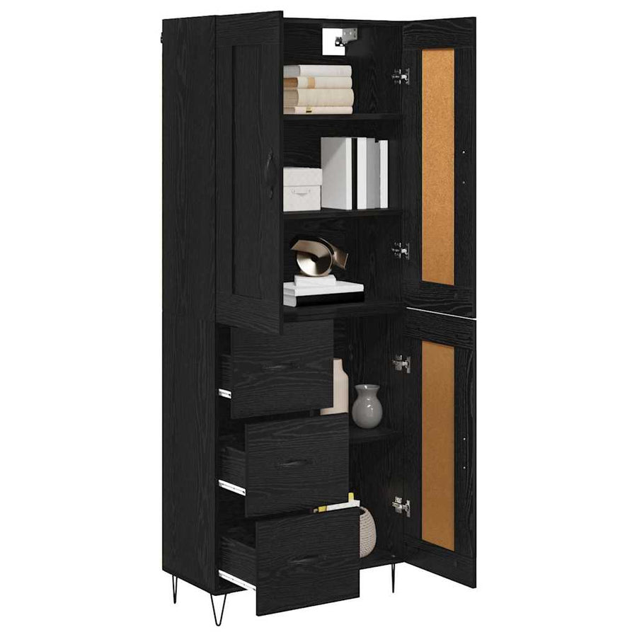 Highboard met lade Zwart Eiken 69,5 x 34 x 180 cm Bewerkt hout