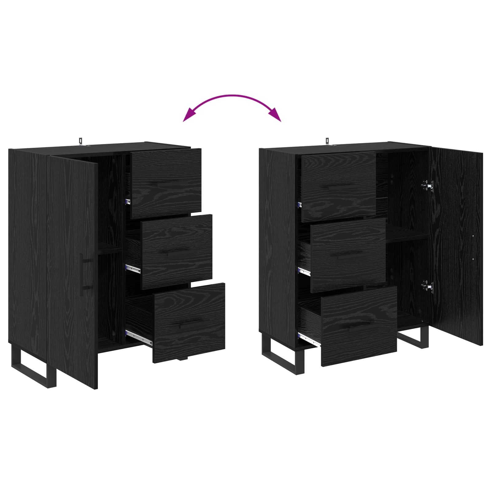 Highboard met lade Zwart Eiken 69,5 x 34 x 180 cm Bewerkt hout