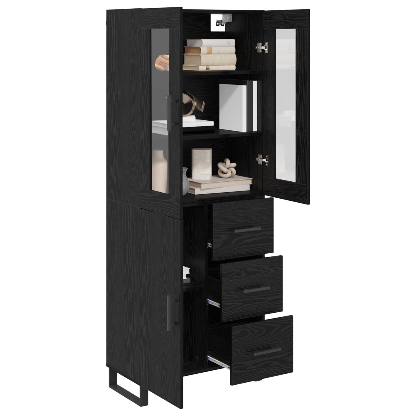 Highboard met lade Zwart Eiken 69,5 x 34 x 180 cm Bewerkt hout
