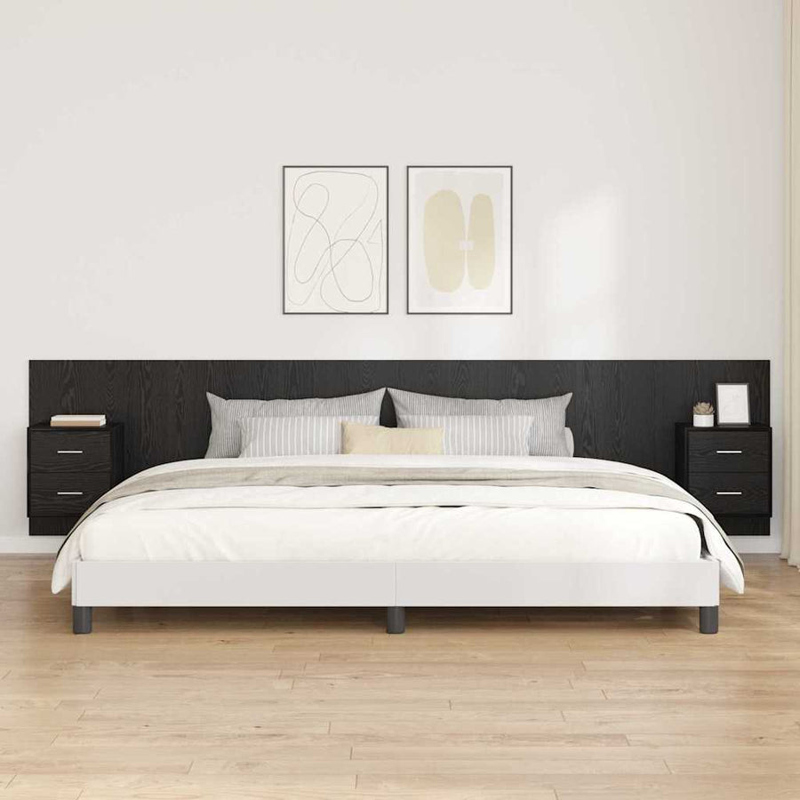 Hoofdbord Met Kast Zwart Eiken 337 x 32,5 x 80 cm Bewerkt hout