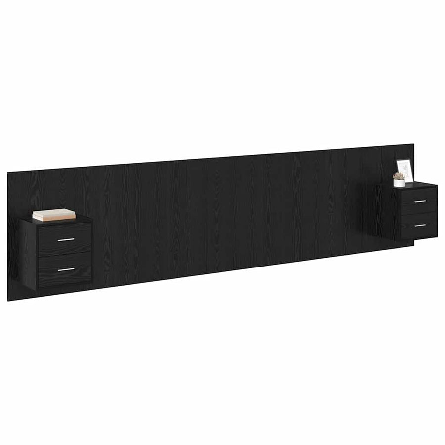Hoofdbord Met Kast Zwart Eiken 337 x 32,5 x 80 cm Bewerkt hout