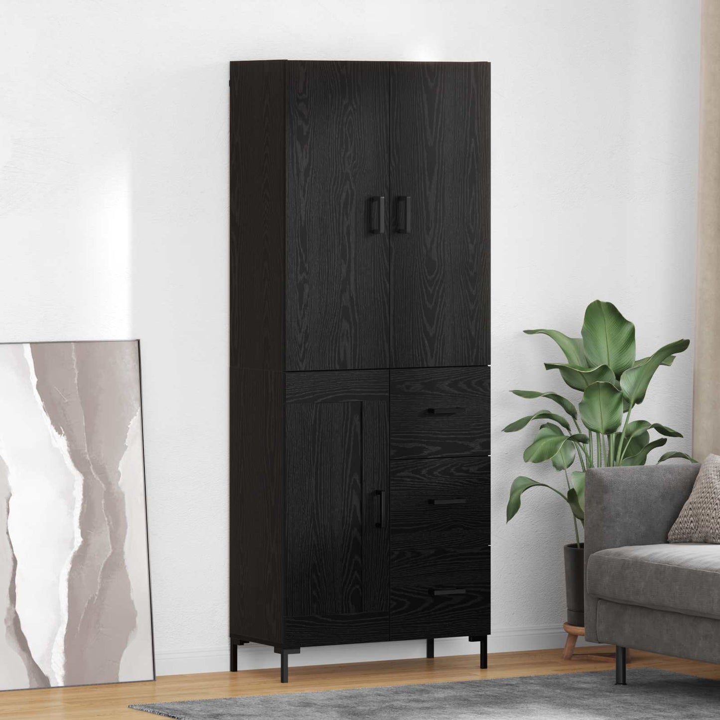 Highboard met lade Zwart Eiken 69,5 x 34 x 180 cm Bewerkt hout