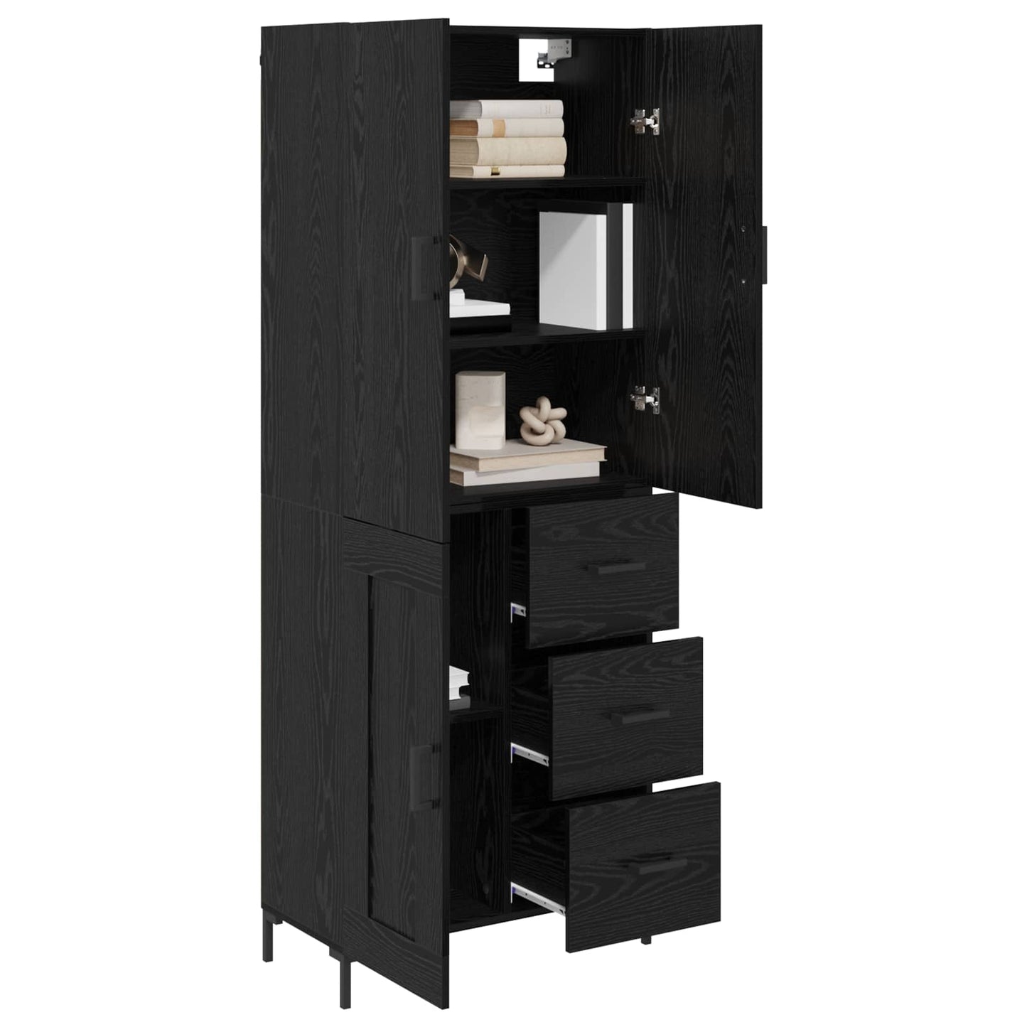 Highboard met lade Zwart Eiken 69,5 x 34 x 180 cm Bewerkt hout