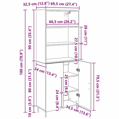 Highboard 2 pcs Zwart Eiken 69,5 x 34 x 180 cm Bewerkt hout