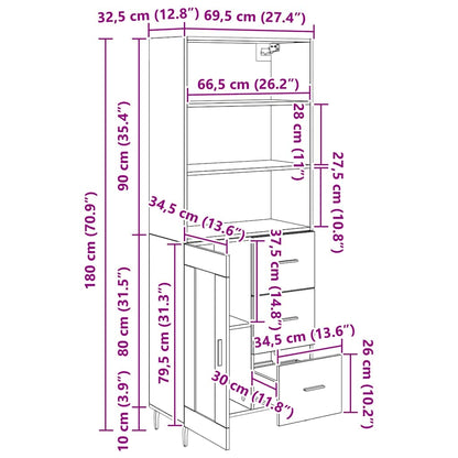 Highboard 2 pcs Zwart Eiken 69,5 x 34 x 180 cm Bewerkt hout