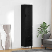 Highboard zwart eiken 34,5x34x180 cm met lade