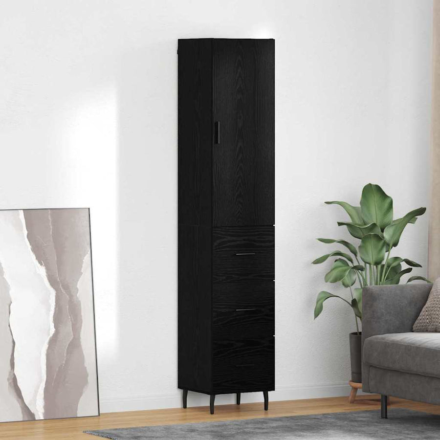 Highboard met lade Zwart Eiken 34,5 x 34 x 180 cm Bewerkt hout