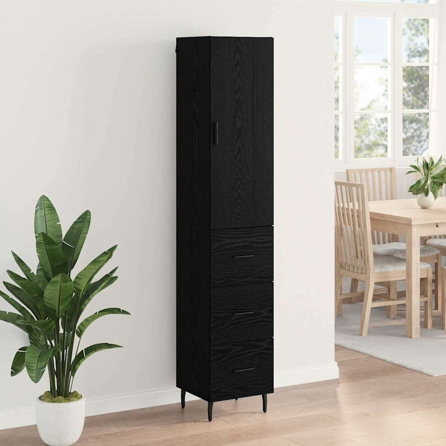Highboard met lade Zwart Eiken 34,5 x 34 x 180 cm Bewerkt hout