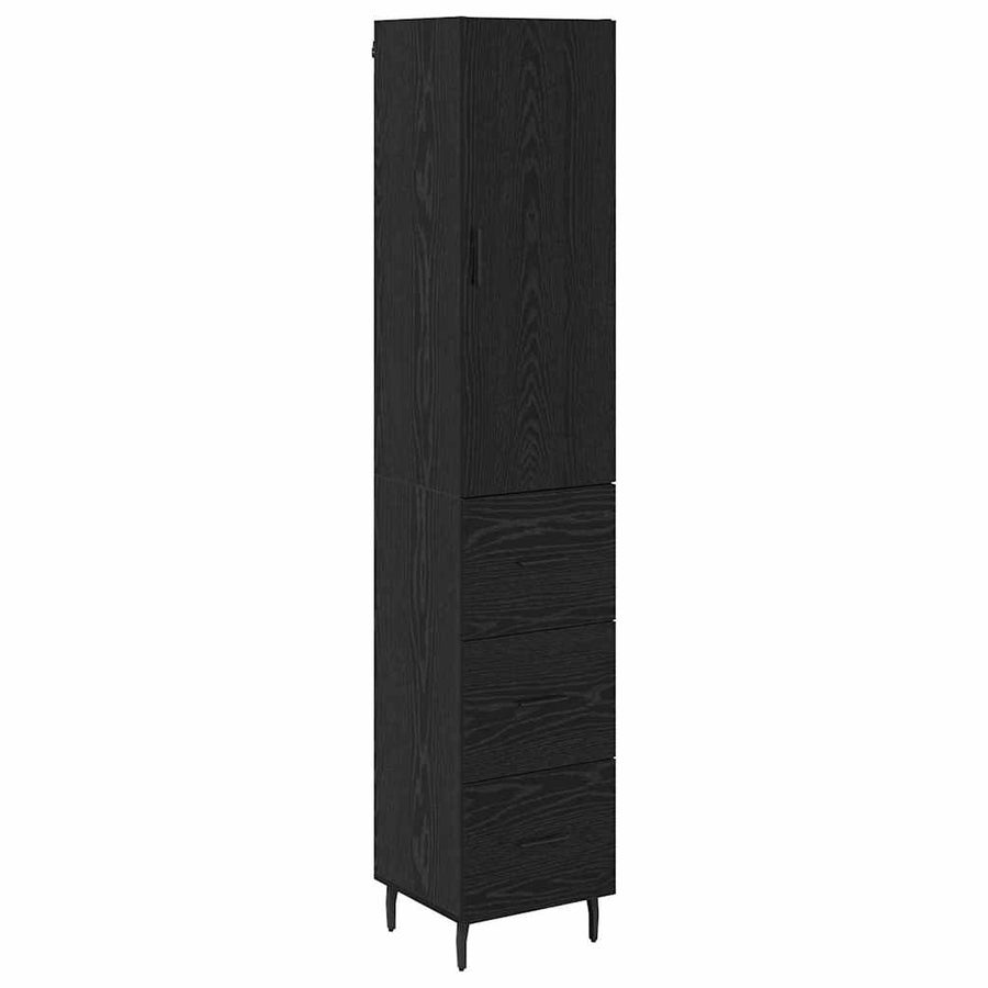 Highboard met lade Zwart Eiken 34,5 x 34 x 180 cm Bewerkt hout