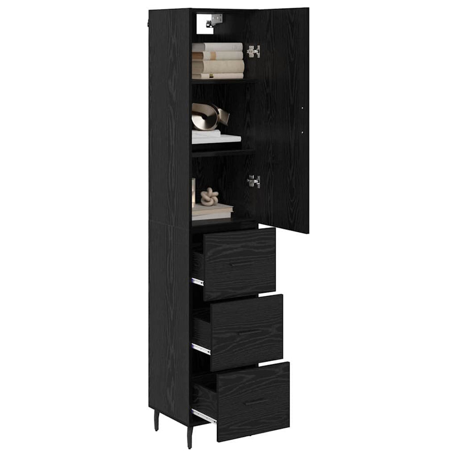 Highboard met lade Zwart Eiken 34,5 x 34 x 180 cm Bewerkt hout