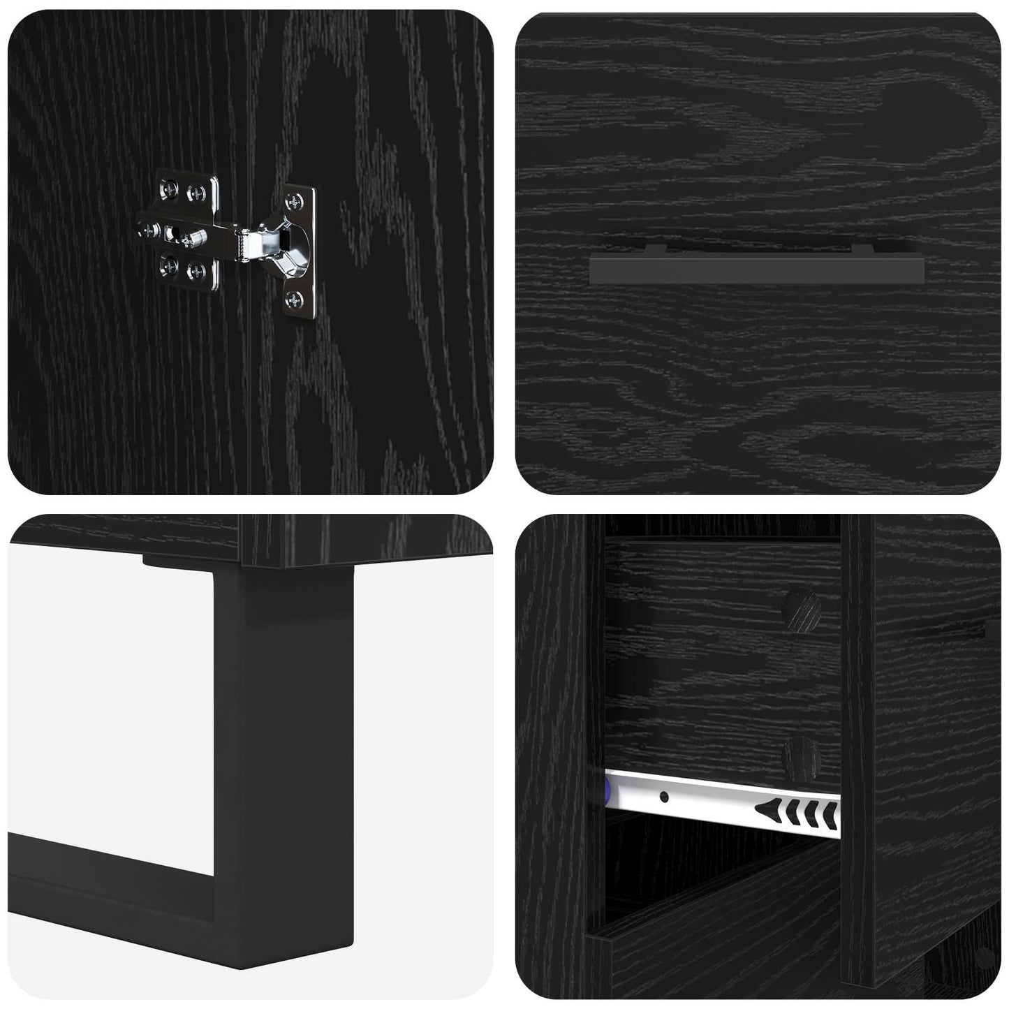 Hoge kast met lade 2 pcs Zwart Eiken Geengineerd Hout en Glas