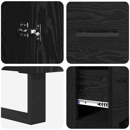 Hoge kast met lade 2 pcs Zwart Eiken Geengineerd Hout en Glas