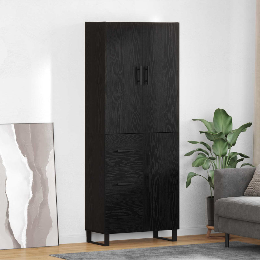Hoge kast met lade 2 pcs Zwart Eiken Geengineerd Hout en Glas