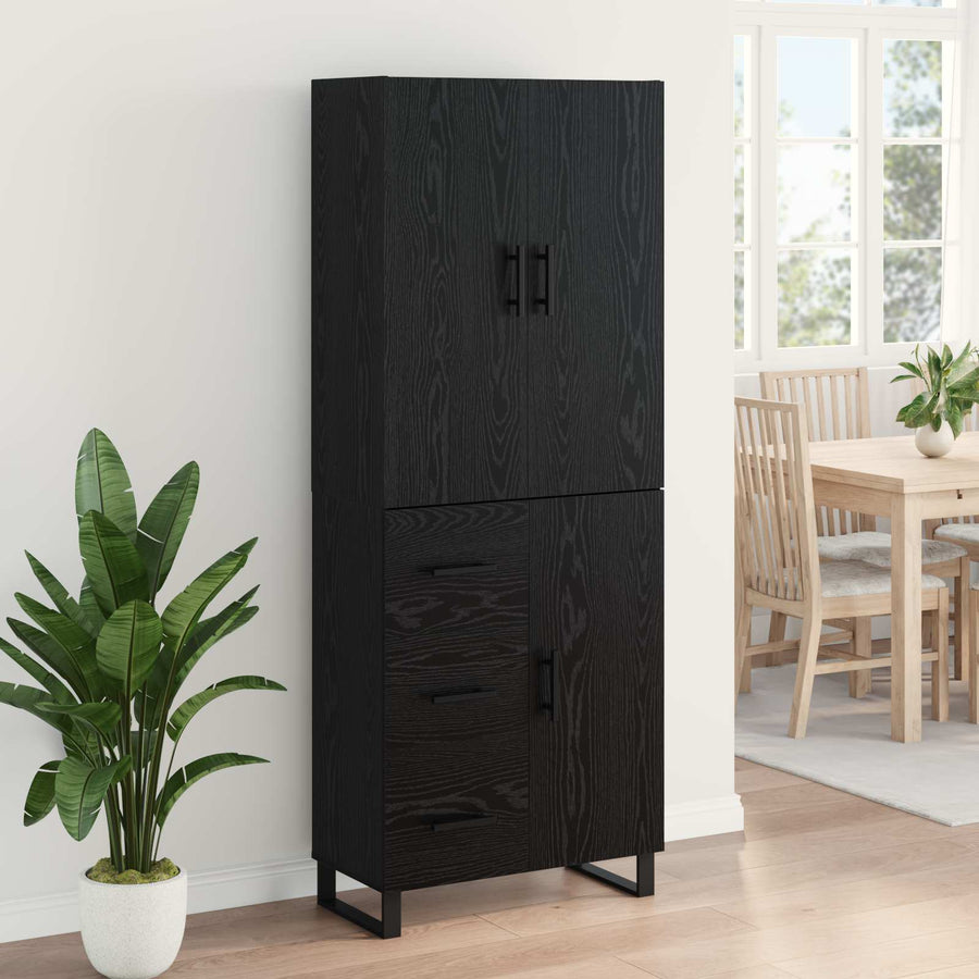 Hoge kast met lade 2 pcs Zwart Eiken Geengineerd Hout en Glas