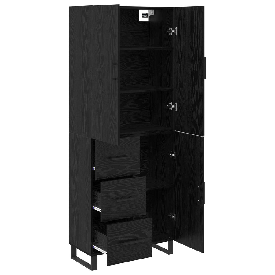 Hoge kast met lade 2 pcs Zwart Eiken Geengineerd Hout en Glas