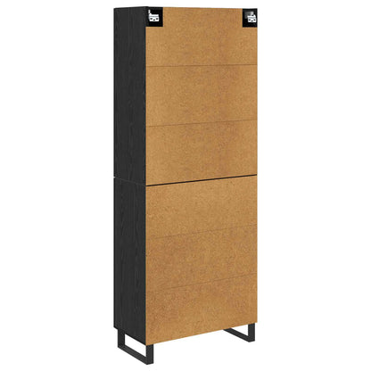 Hoge kast met lade 2 pcs Zwart Eiken Geengineerd Hout en Glas
