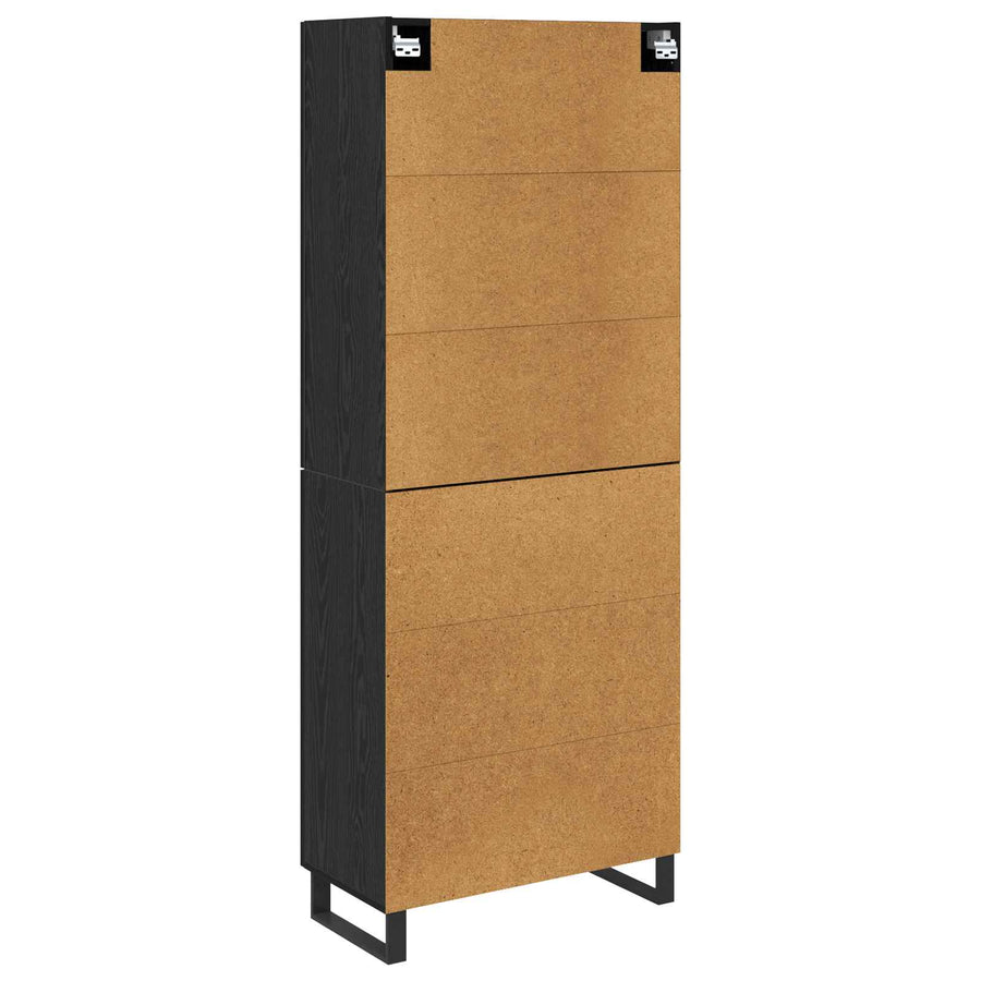 Hoge kast met lade 2 pcs Zwart Eiken Geengineerd Hout en Glas