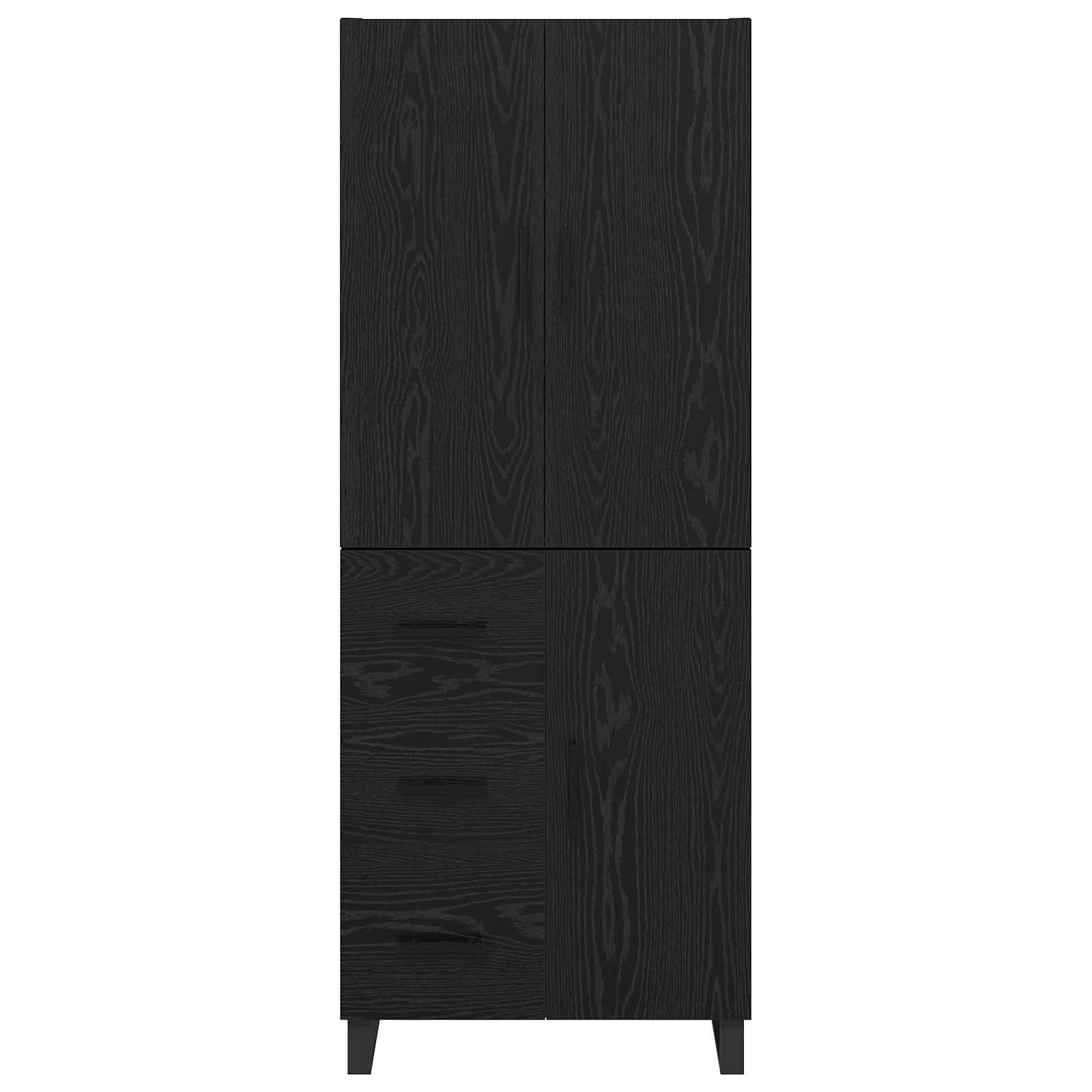 Hoge kast met lade 2 pcs Zwart Eiken Geengineerd Hout en Glas