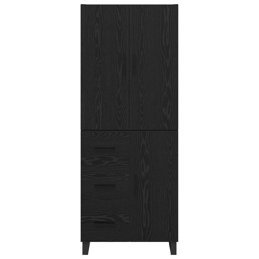 Hoge kast met lade 2 pcs Zwart Eiken Geengineerd Hout en Glas