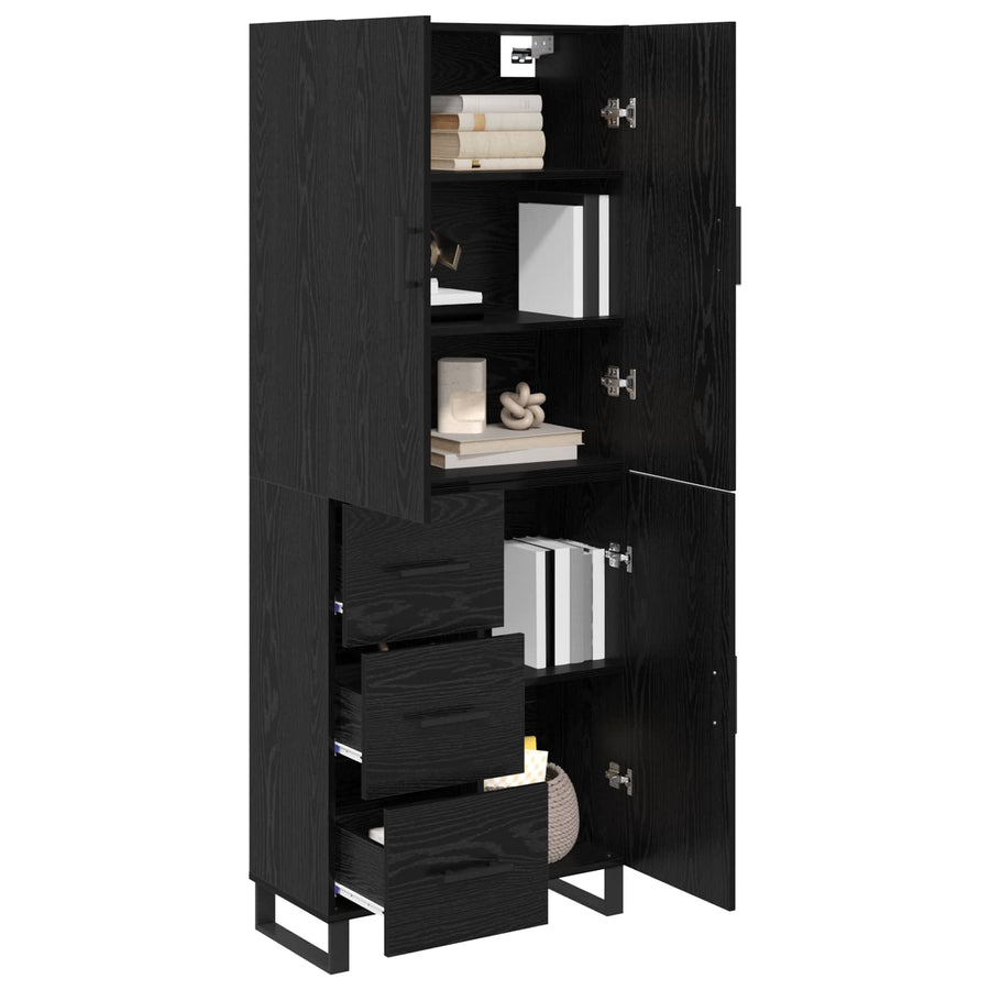 Hoge kast met lade 2 pcs Zwart Eiken Geengineerd Hout en Glas