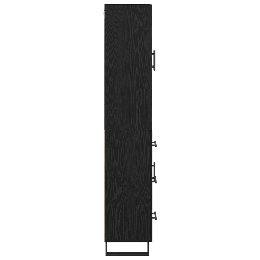 Hoge kast met lade 2 pcs Zwart Eiken Geengineerd Hout en Glas