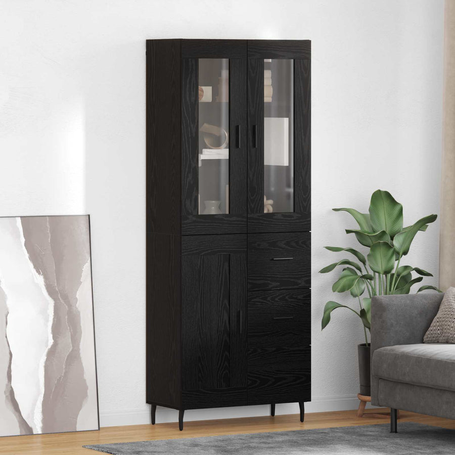 Highboard met lade Zwart Eiken 69,5 x 34 x 180 cm Bewerkt hout