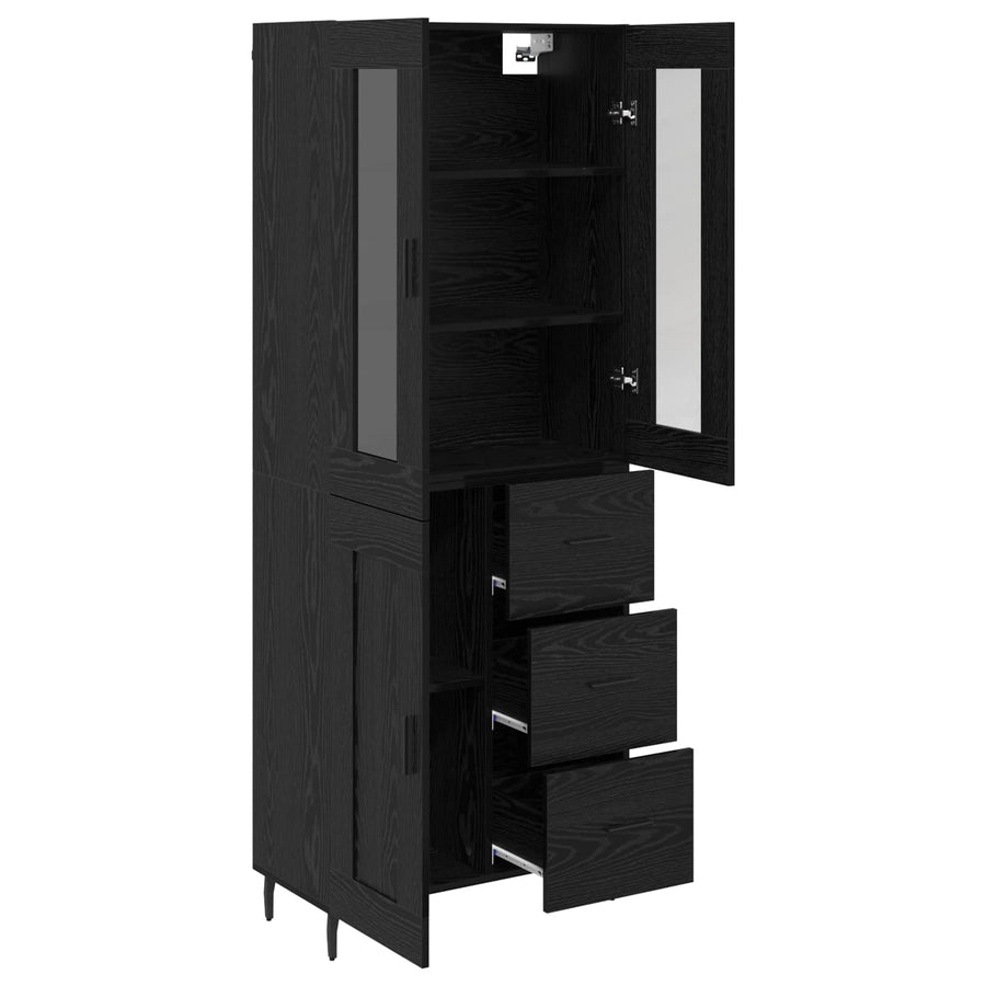 Highboard met lade Zwart Eiken 69,5 x 34 x 180 cm Bewerkt hout