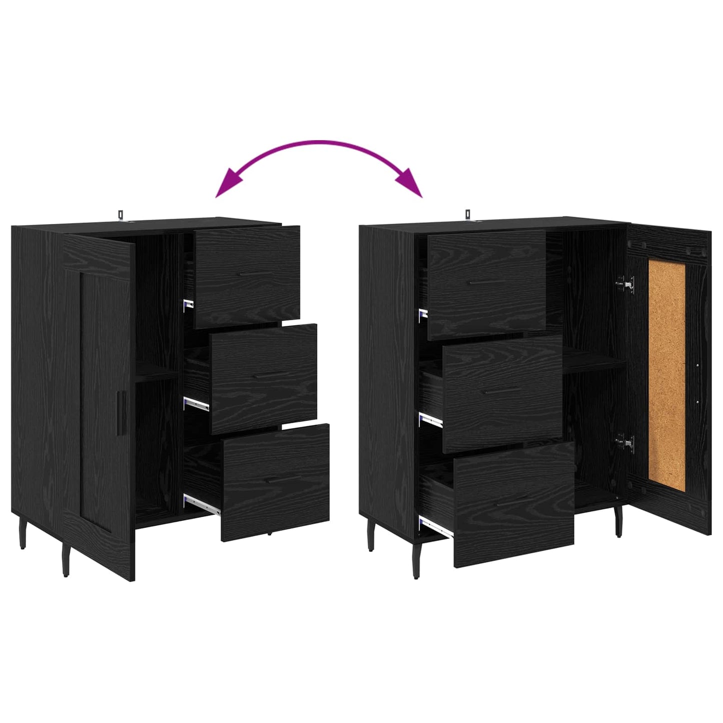 Highboard met lade Zwart Eiken 69,5 x 34 x 180 cm Bewerkt hout
