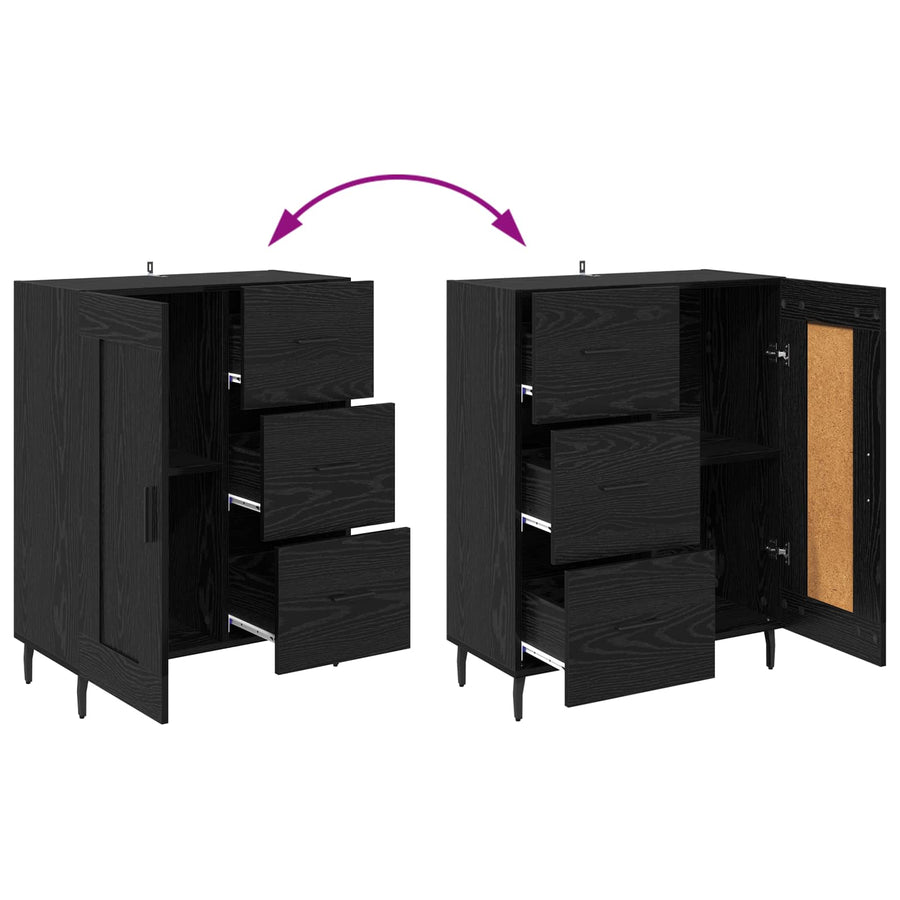 Highboard met lade Zwart Eiken 69,5 x 34 x 180 cm Bewerkt hout