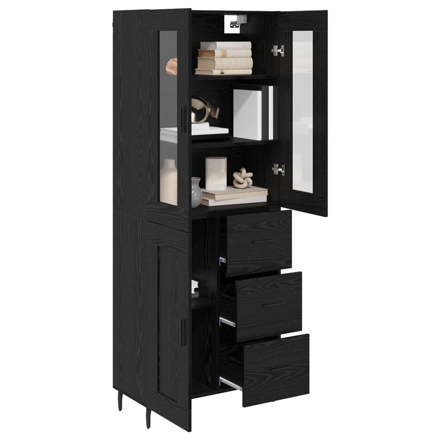 Highboard met lade Zwart Eiken 69,5 x 34 x 180 cm Bewerkt hout