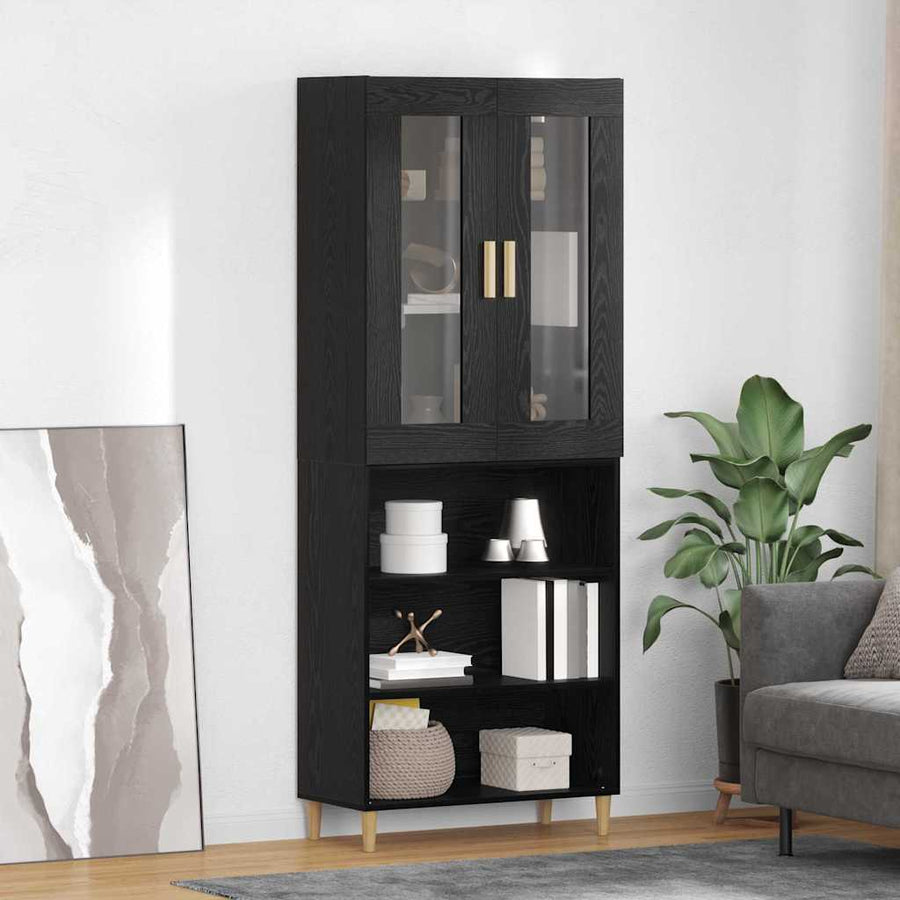 Highboard Wandgemonteerd 2 pcs Zwart Eiken Bewerkt hout