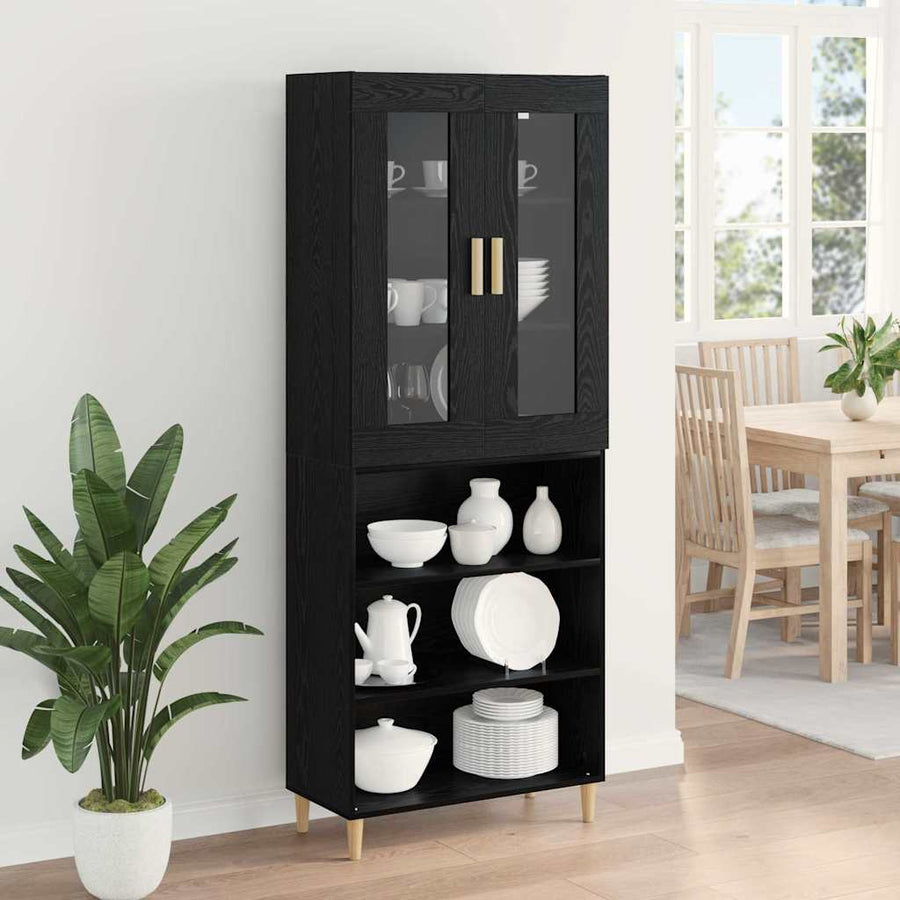 Highboard Wandgemonteerd 2 pcs Zwart Eiken Bewerkt hout
