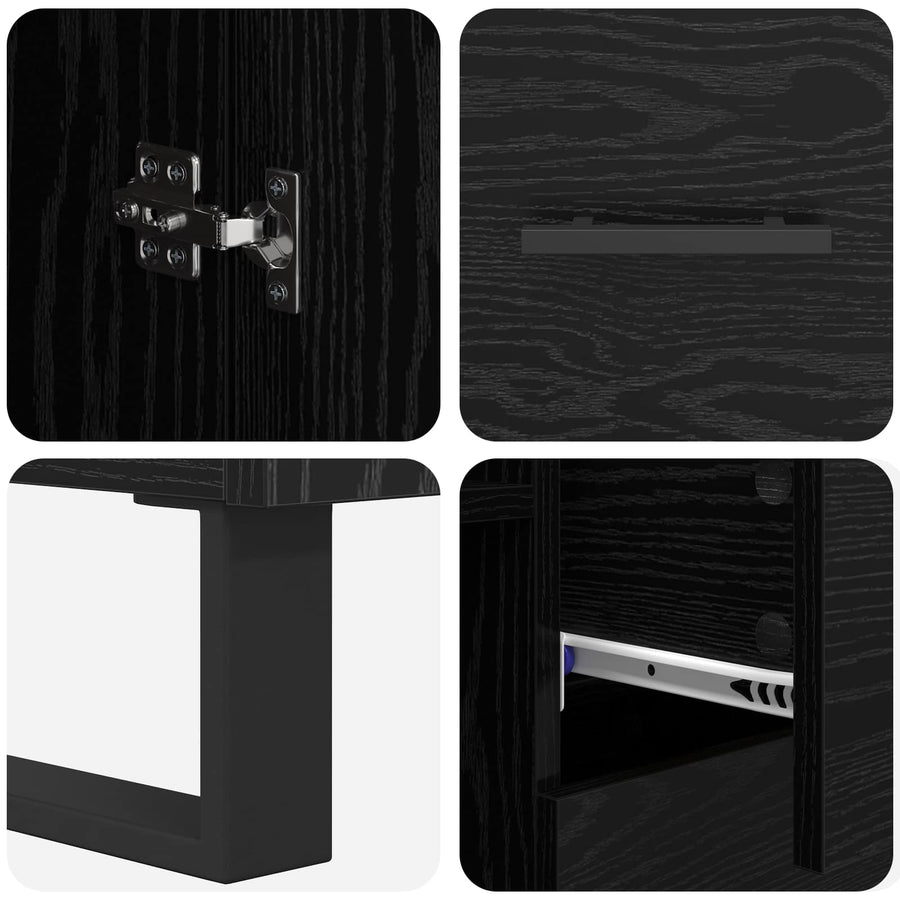 Hoge kast met lade 2 pcs Zwart Eiken Geengineerd Hout en Glas