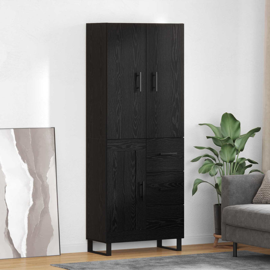Hoge kast met lade 2 pcs Zwart Eiken Geengineerd Hout en Glas