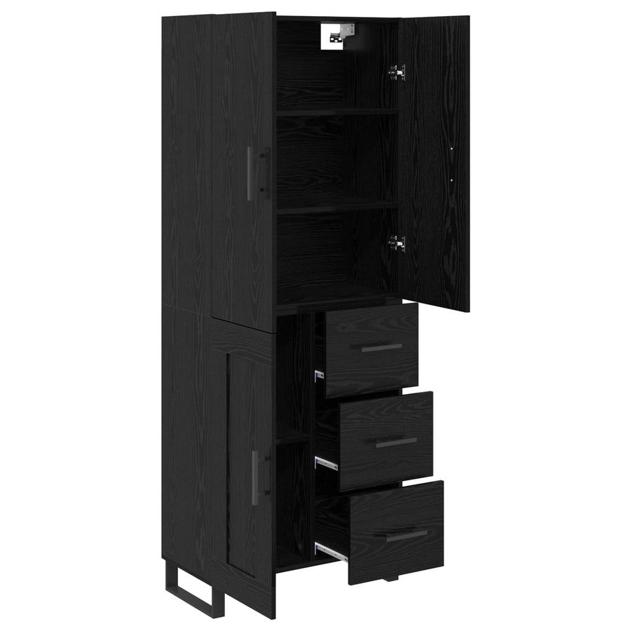 Hoge kast met lade 2 pcs Zwart Eiken Geengineerd Hout en Glas