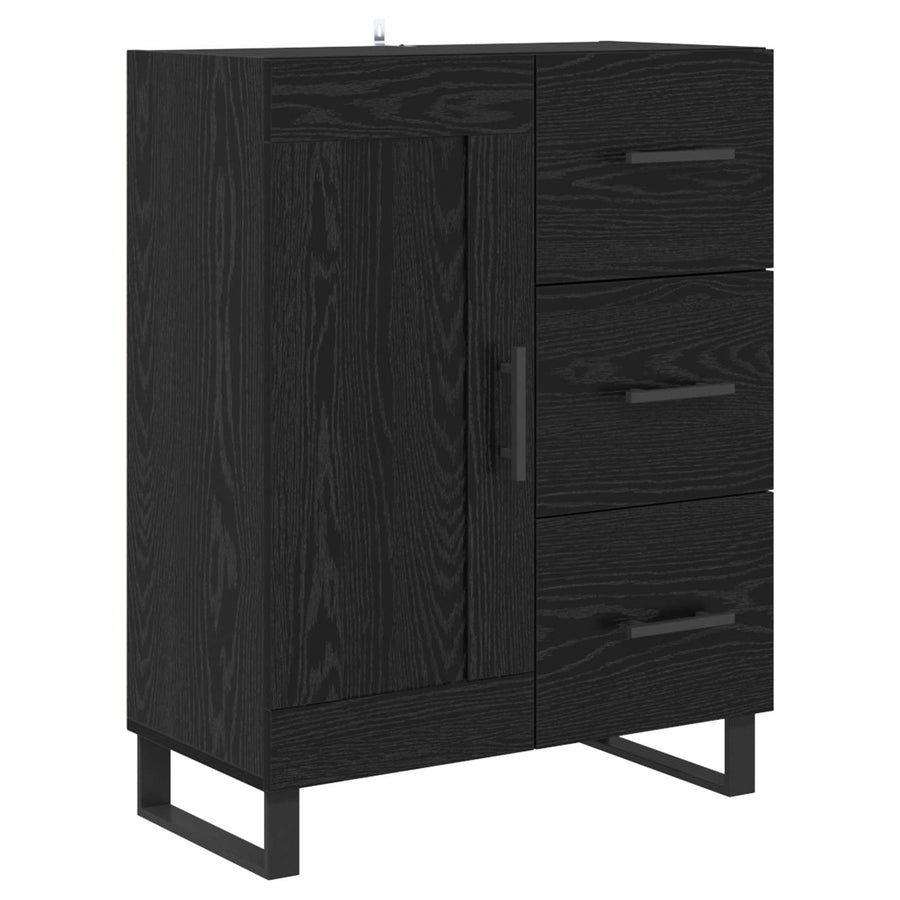 Hoge kast met lade 2 pcs Zwart Eiken Geengineerd Hout en Glas