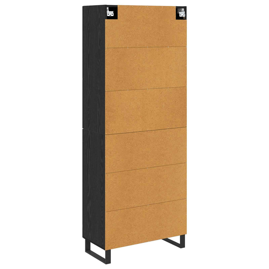 Hoge kast met lade 2 pcs Zwart Eiken Geengineerd Hout en Glas