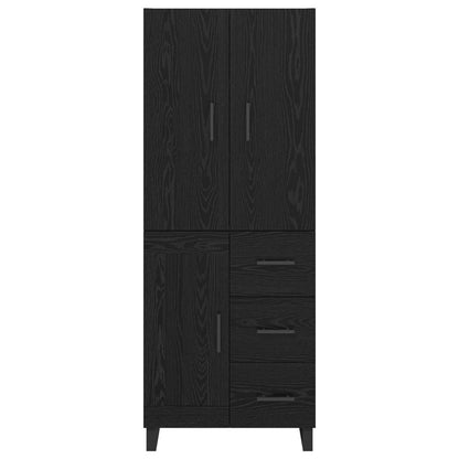 Hoge kast met lade 2 pcs Zwart Eiken Geengineerd Hout en Glas