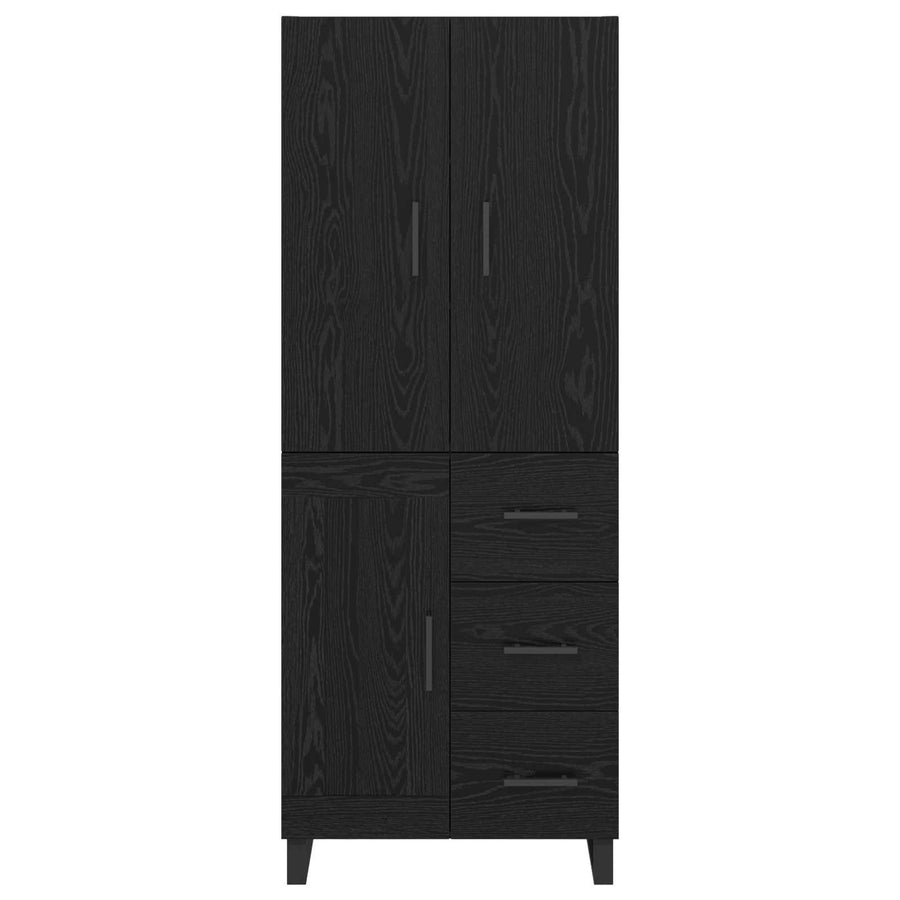 Hoge kast met lade 2 pcs Zwart Eiken Geengineerd Hout en Glas