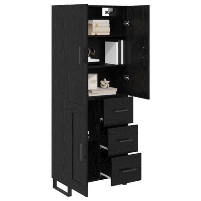 Hoge kast met lade 2 pcs Zwart Eiken Geengineerd Hout en Glas
