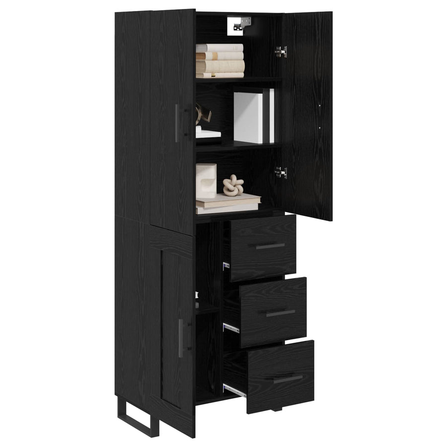 Hoge kast met lade 2 pcs Zwart Eiken Geengineerd Hout en Glas