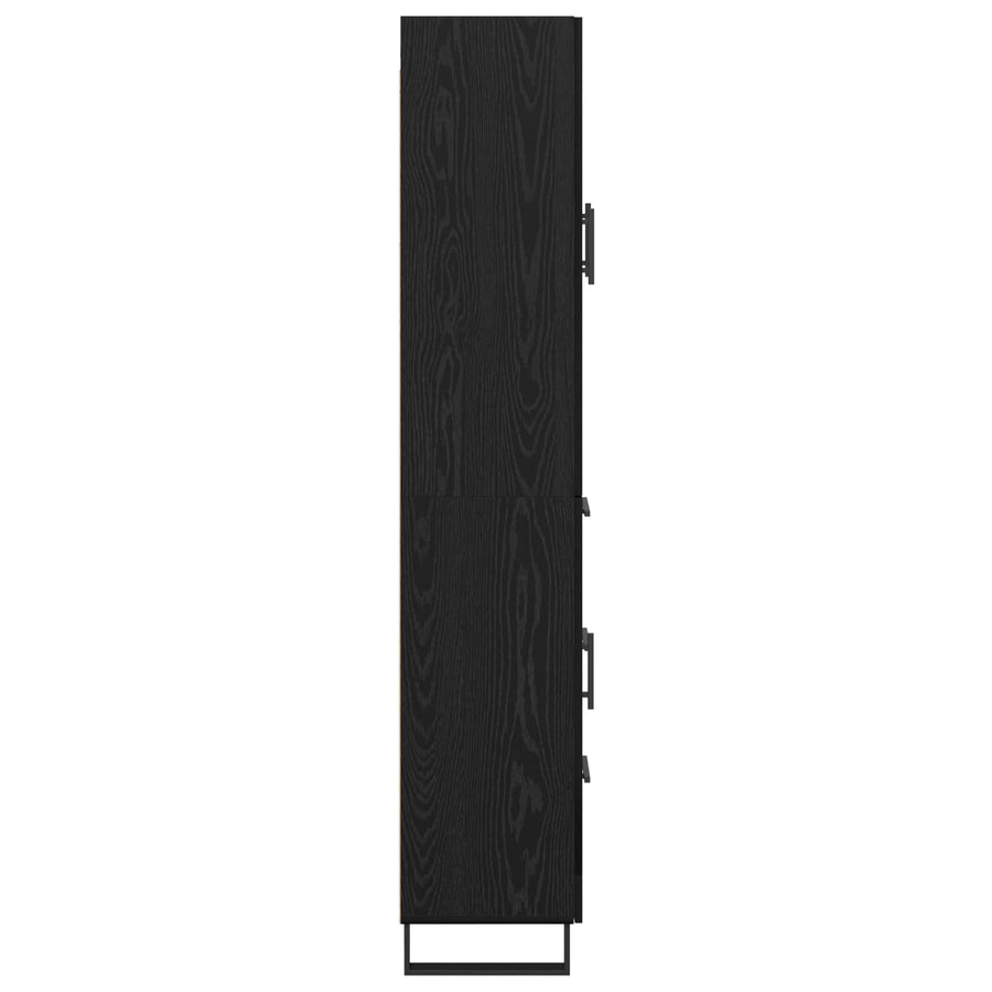 Hoge kast met lade 2 pcs Zwart Eiken Geengineerd Hout en Glas