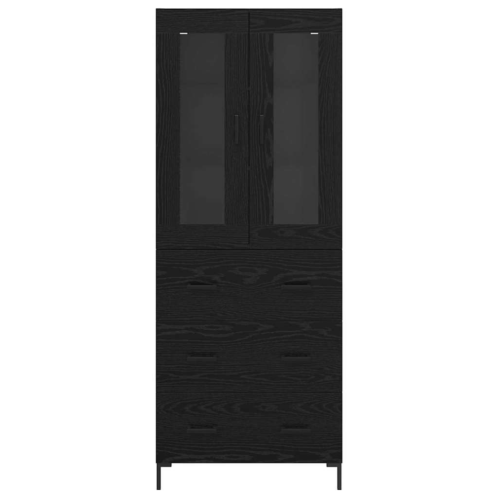 Hoge kast 2 pcs Zwart Eiken 69,5 x 34 x 180 cm Bewerkt hout